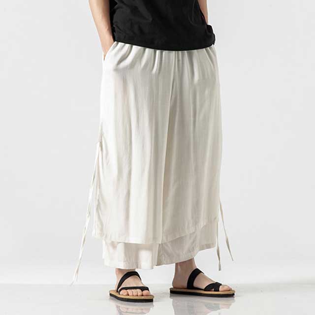 Elegant Flowy Wide-Leg Pants -  adjustable waist pants - Casual Hakama Style Wide-Leg Pants for Everyday Wear - View 3