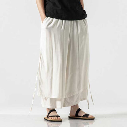 Elegant Flowy Wide-Leg Pants -  adjustable waist pants - Casual Hakama Style Wide-Leg Pants for Everyday Wear - View 3