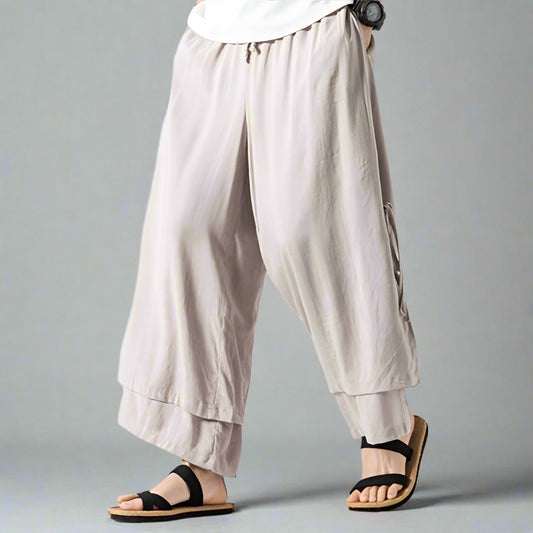 Elegant Flowy Wide-Leg Pants - casual comfortable pants - Casual Hakama Style Wide-Leg Pants for Everyday Wear - Main view