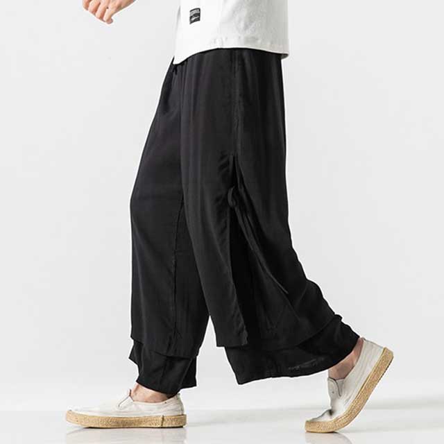 Elegant Flowy Wide-Leg Pants -  hakama style - Casual Hakama Style Wide-Leg Pants for Everyday Wear - View 5