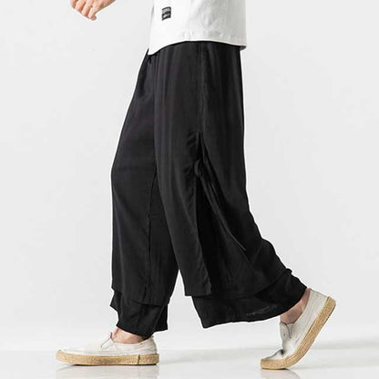 Elegant Flowy Wide-Leg Pants -  hakama style - Casual Hakama Style Wide-Leg Pants for Everyday Wear - View 5