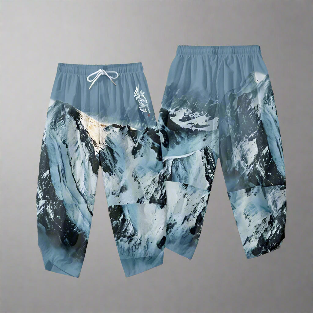 Elegant Japanese Kimono Ensemble -  matching pants - Japanese Kimono Set with Mountain Landscape Design - View 4