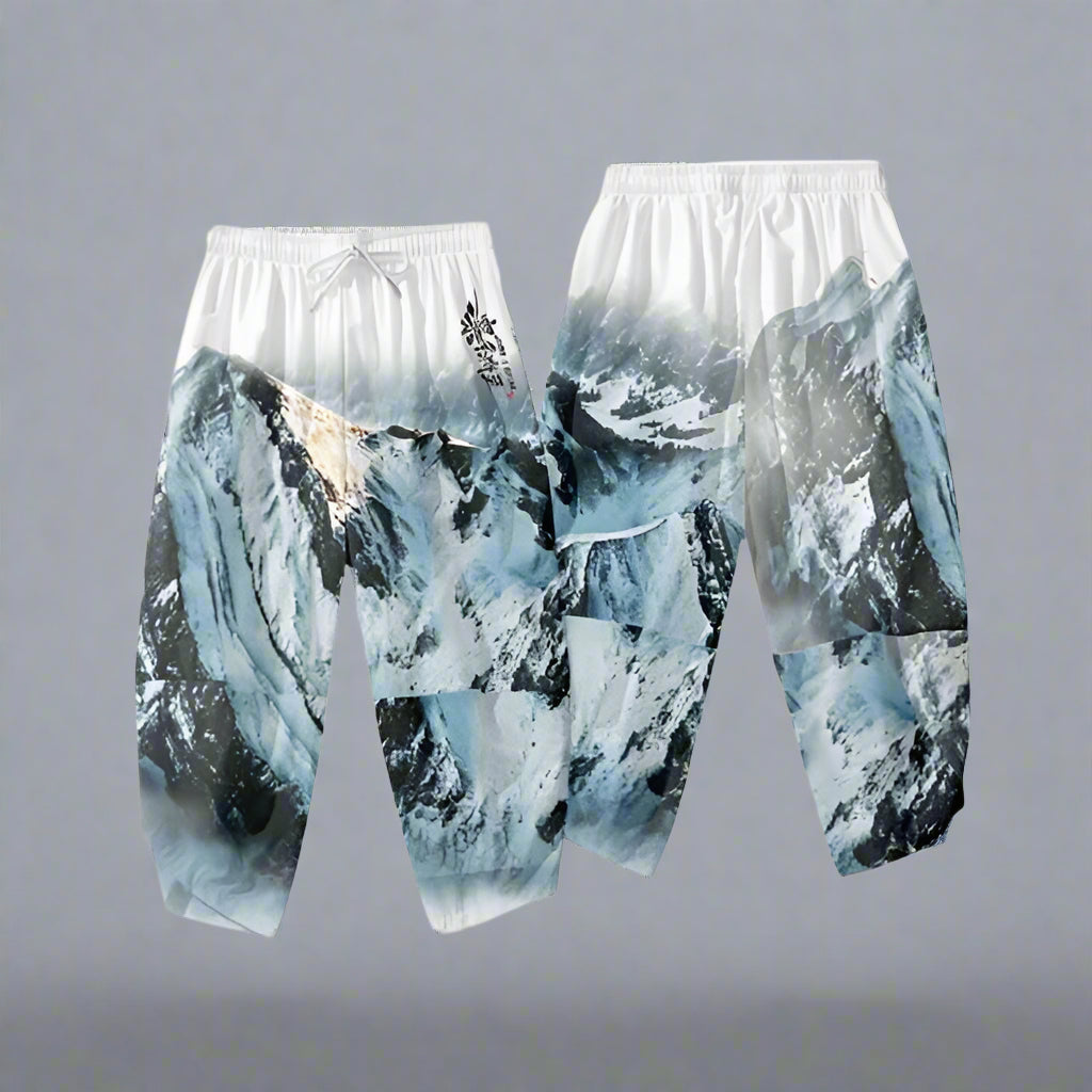 Elegant Japanese Kimono Ensemble -  mountainous print - Japanese Kimono Set with Mountain Landscape Design - View 5