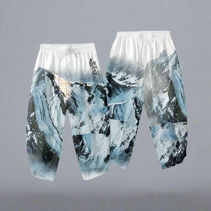 Elegant Japanese Kimono Ensemble -  mountainous print - Japanese Kimono Set with Mountain Landscape Design - View 5