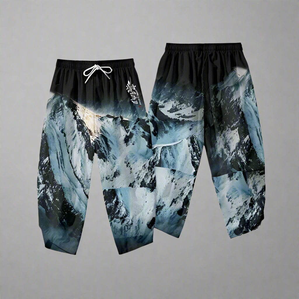 Elegant Japanese Kimono Ensemble -  serene teal kimono - Japanese Kimono Set with Mountain Landscape Design - View 6