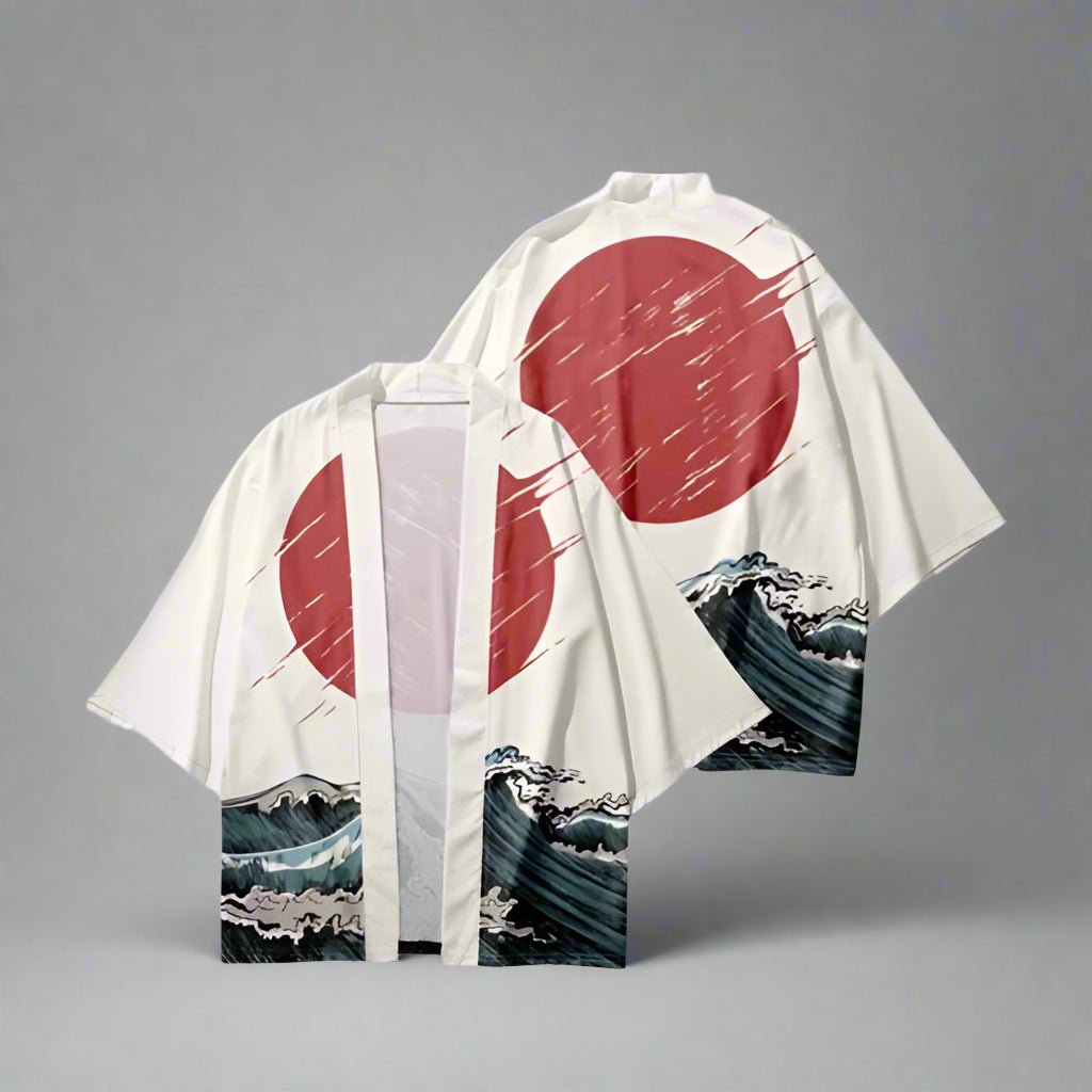 Elegant Japanese Kimono -  fox print - Stylish Haori Cardigan with Unique Nine-Tailed Fox Print - View 3