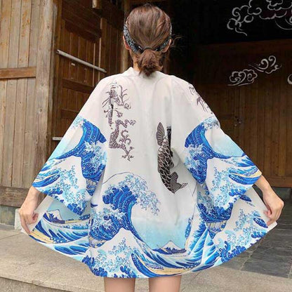 Elegant Japanese Kimono Inspired Jacket -  comfortable kimono cardigan - Stylish Japanese Kimono Jacket with Koi Design - View 4