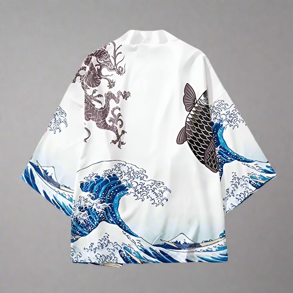 Elegant Japanese Kimono Inspired Jacket - jacket - Stylish Japanese Kimono Jacket with Koi Design - Main view