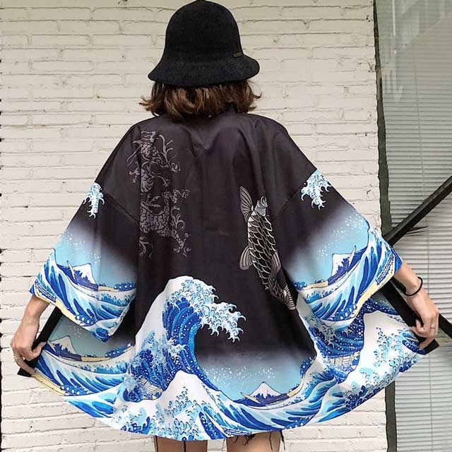 Elegant Japanese Kimono Inspired Jacket -  japanese - Stylish Japanese Kimono Jacket with Koi Design - View 6