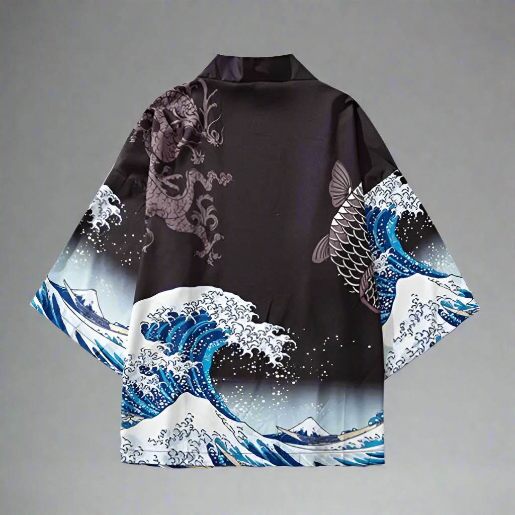 Elegant Japanese Kimono Inspired Jacket - short kimono jacket - Stylish Japanese Kimono Jacket with Koi Design - View 2