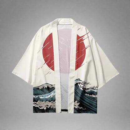 Elegant Japanese Kimono - japanese kimono cardigan - Stylish Haori Cardigan with Unique Nine-Tailed Fox Print - Main view