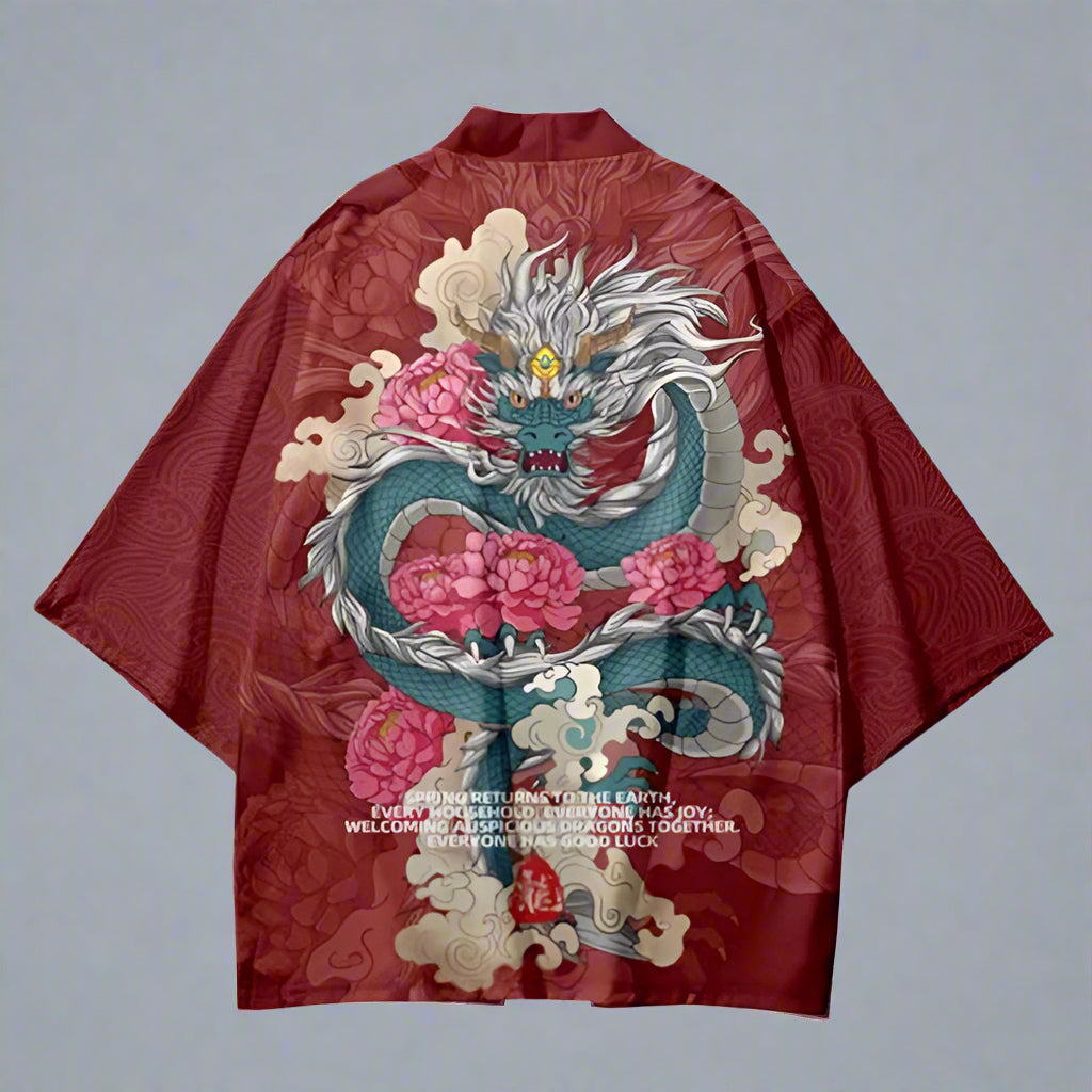Elegant Japanese Wrap Coat - japanese haori coat - Elegant Japanese Haori Coat with Dragon Print - View 2