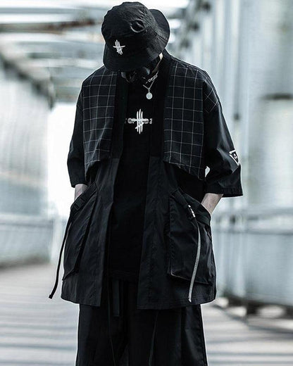 Elegant Samurai Embroidery Kimono -  comfortable everyday wear - Futuristic Black Samurai Embroidery Kimono for Everyday Style - View 3