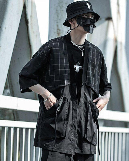 Elegant Samurai Embroidery Kimono - kimono - Futuristic Black Samurai Embroidery Kimono for Everyday Style - Main view