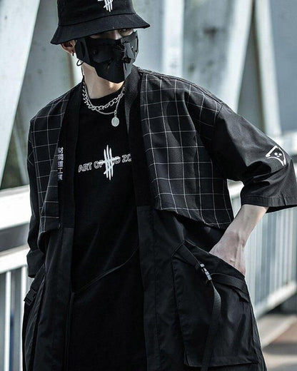 Elegant Samurai Embroidery Kimono -  techwear fashion - Futuristic Black Samurai Embroidery Kimono for Everyday Style - View 7