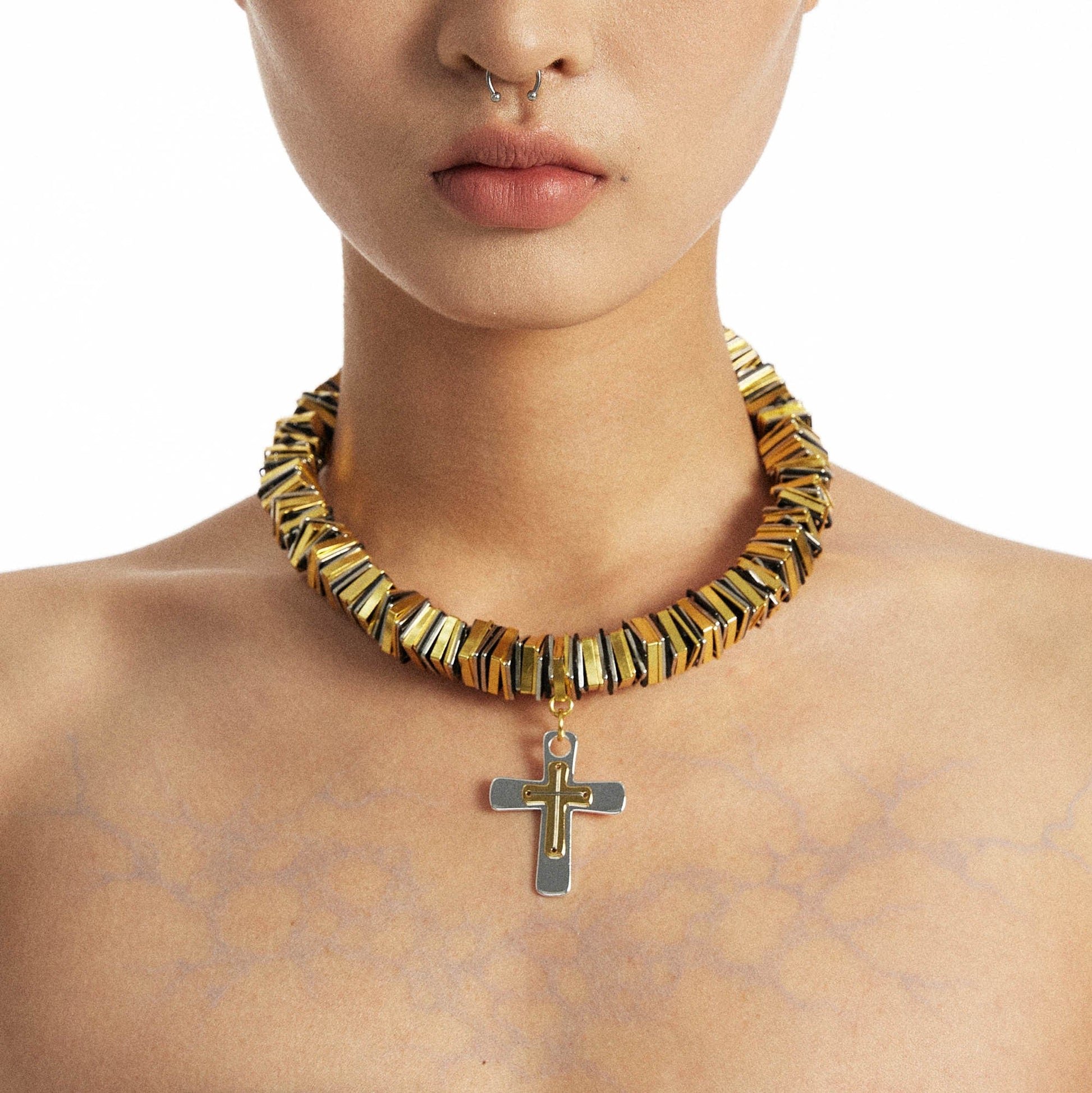 Elegant Two-Tone Cross Necklace - cross necklace - Two-Tone Cross Necklace for a Bold Statement - Main view