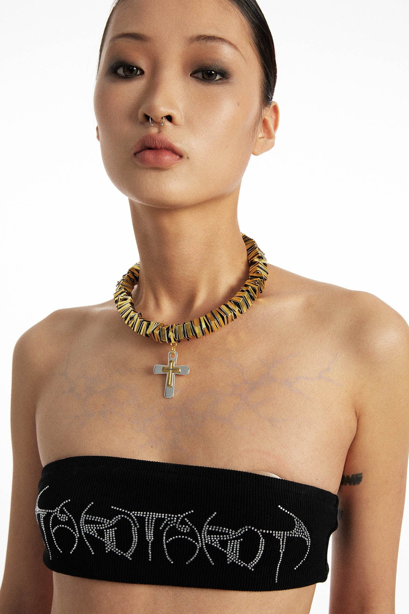 Elegant Two-Tone Cross Necklace -  edgy jewelry - Two-Tone Cross Necklace for a Bold Statement - View 3