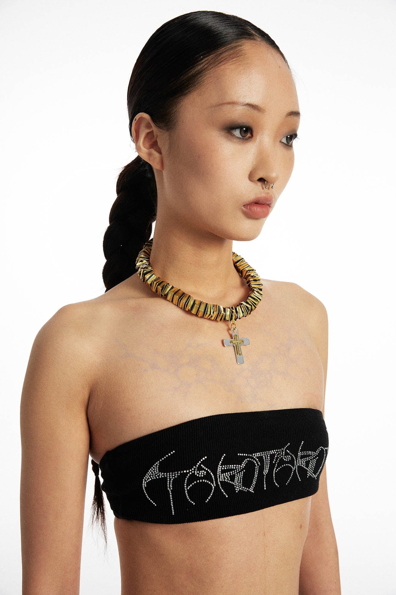 Elegant Two-Tone Cross Necklace -  edgy statement necklace - Two-Tone Cross Necklace for a Bold Statement - View 4