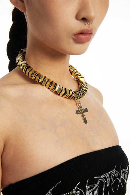 Elegant Two-Tone Cross Necklace -  stylish accessories - Two-Tone Cross Necklace for a Bold Statement - View 6