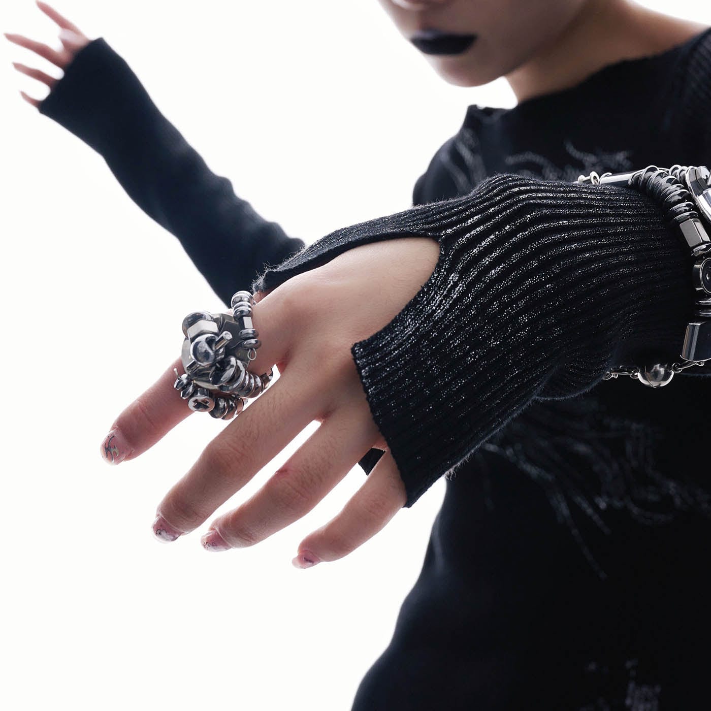 Enchanting Beaded Mech Ring - beaded ring - Unique Mechanical Aesthetic Beaded Ring - Main view