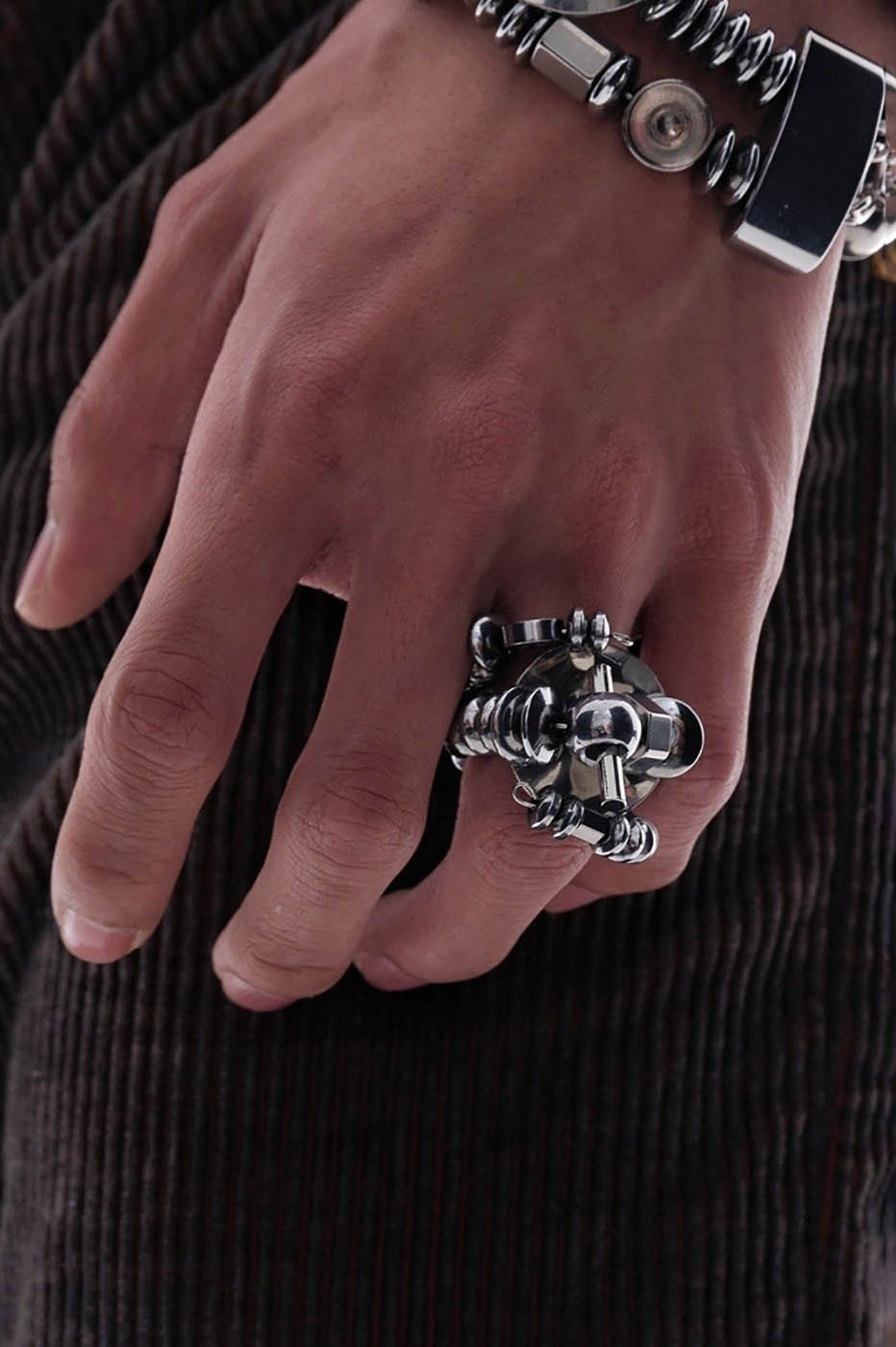 Enchanting Beaded Mech Ring -  futuristic ring - Unique Mechanical Aesthetic Beaded Ring - View 4