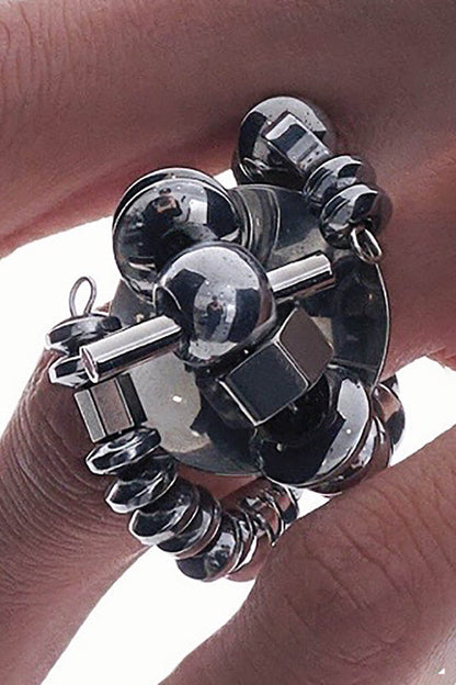 Enchanting Beaded Mech Ring -  mechanical jewelry - Unique Mechanical Aesthetic Beaded Ring - View 5