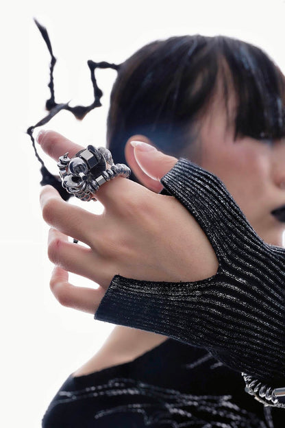 Enchanting Beaded Mech Ring - unique mechanical jewelry - Unique Mechanical Aesthetic Beaded Ring - View 3