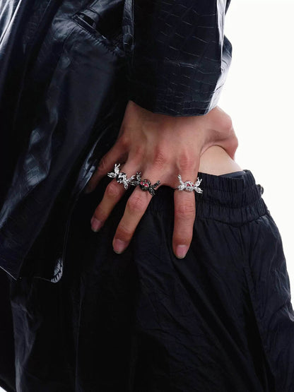 Enchanting Chimeric Devil Ring - New Arrivals - Gothic Devil Skull Ring with Wing Details - View 2