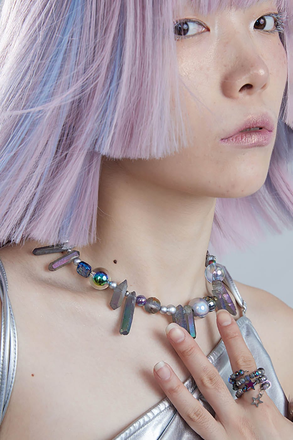 Enchanting Dreamscape Necklace -  futuristic jewelry - Dreamscape Necklace with Colorful Irregular Beads - View 4