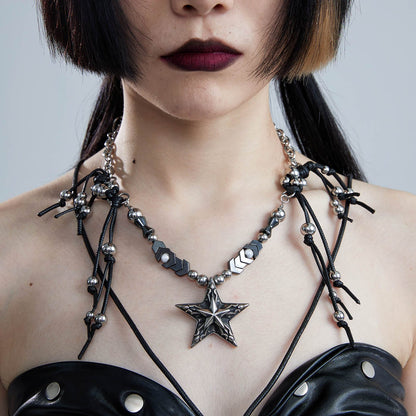 Enchanting Pentagram Beaded Necklace - mystical pentagram pendant - Unique Pentagram Beaded Necklace for a Mystical Look - Main view