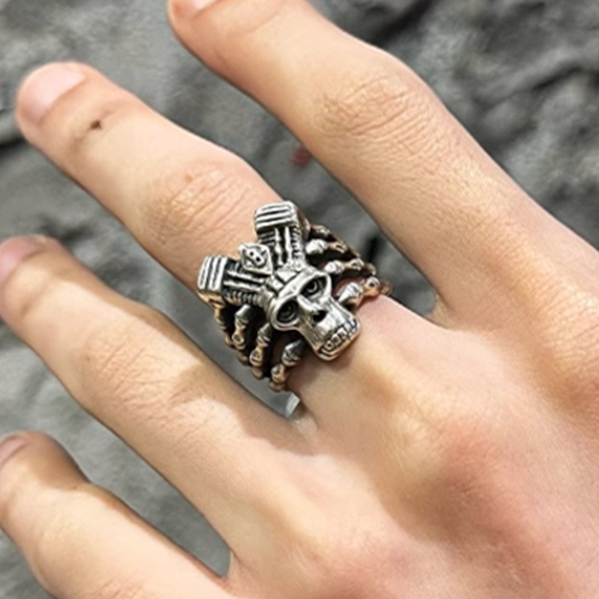 Enigmatic Demon Skull Skeleton Ring -  adjustable ring - Demon Skull Skeleton Ring - Adjustable Gothic Jewelry - View 4