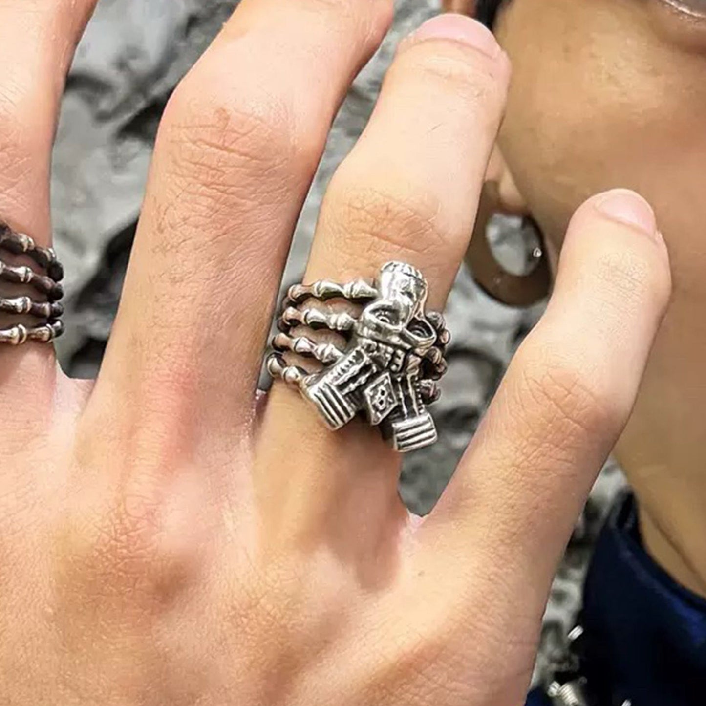 Enigmatic Demon Skull Skeleton Ring - demon skull - Demon Skull Skeleton Ring - Adjustable Gothic Jewelry - Main view