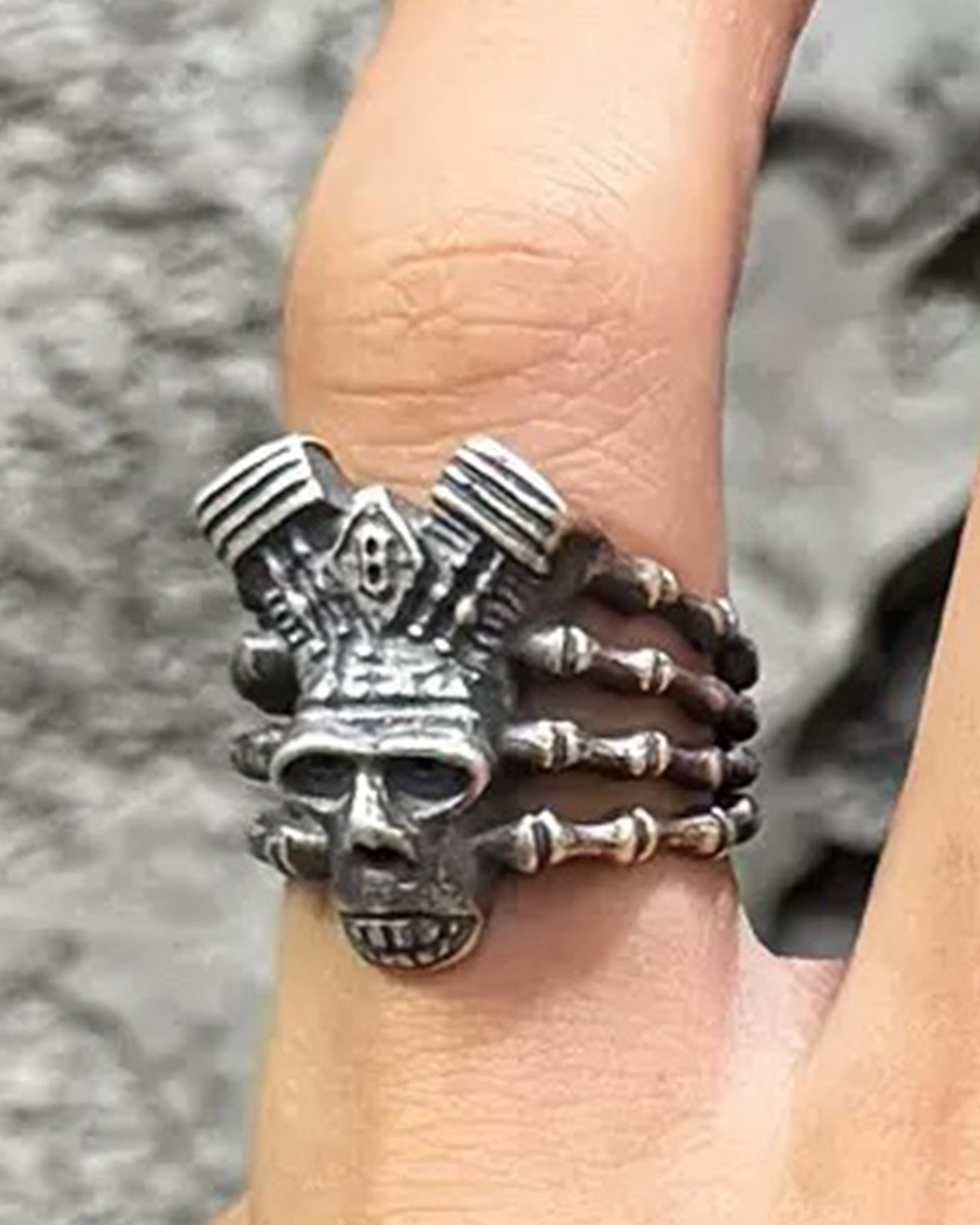Ring - Enigmatic Demon Skull Skeleton Ring - Gray by Imaphotic