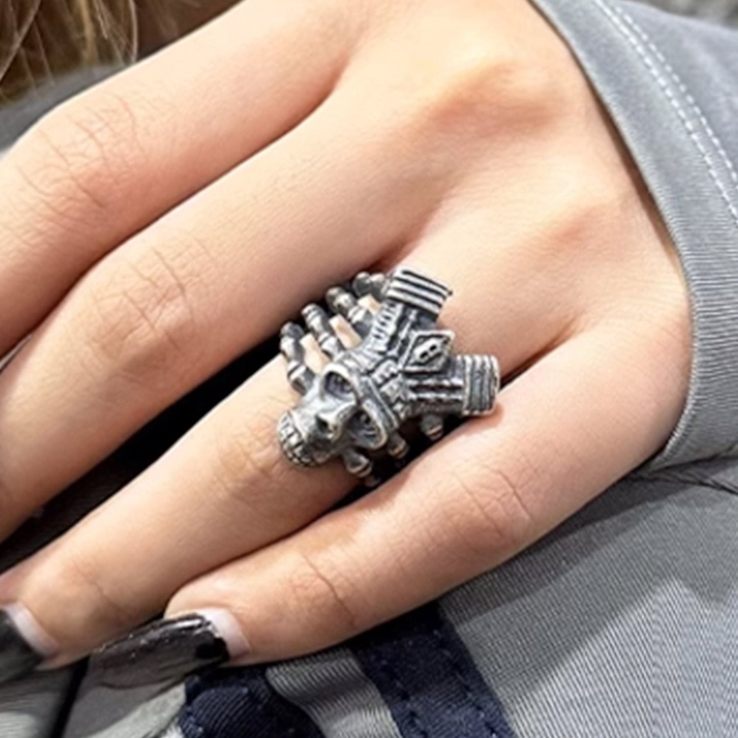 Ring - Enigmatic Demon Skull Skeleton Ring - ILLUSORY Demon Skull Finger Skeleton Ring by Imaphotic