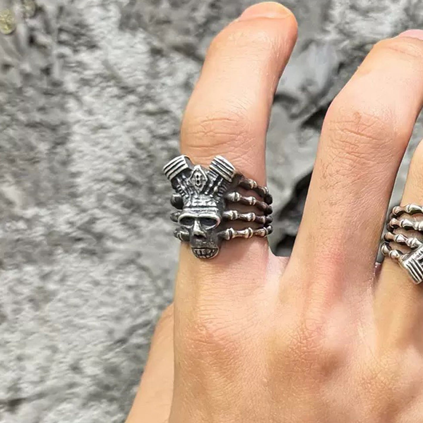 Enigmatic Demon Skull Skeleton Ring - New Arrivals - Demon Skull Skeleton Ring - Adjustable Gothic Jewelry - View 2