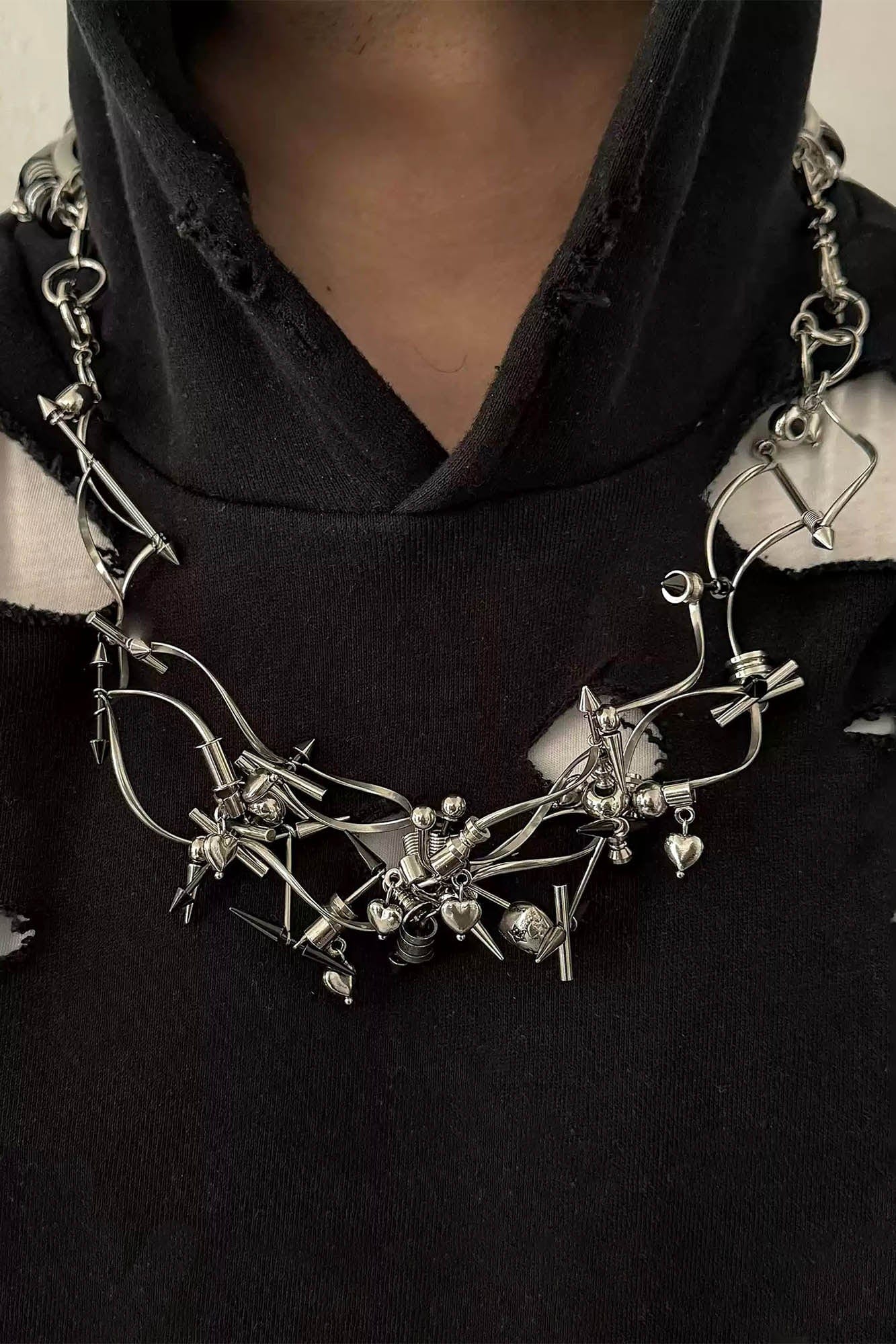 Enigmatic Warning Signal Necklace -  adjustable - Unique Stainless Steel Necklace with Adjustable Fit - View 3