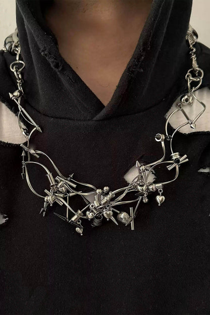 Enigmatic Warning Signal Necklace -  adjustable - Unique Stainless Steel Necklace with Adjustable Fit - View 3