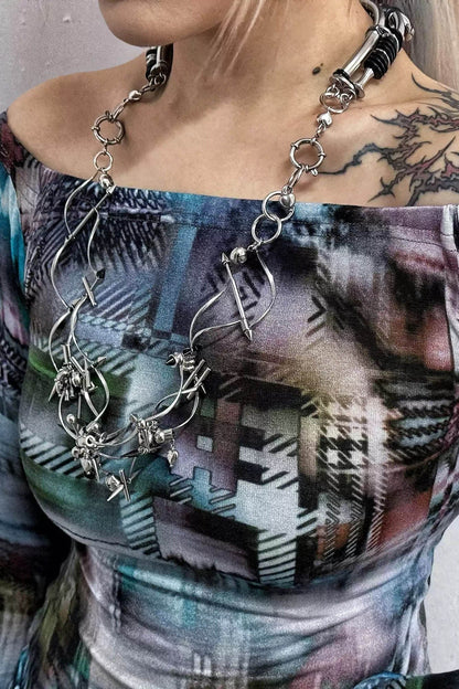 Enigmatic Warning Signal Necklace -  stainless steel - Unique Stainless Steel Necklace with Adjustable Fit - View 4
