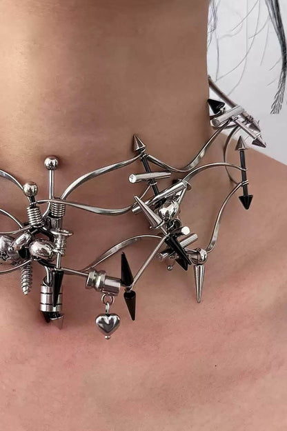 Enigmatic Warning Signal Necklace -  stylish statement piece - Unique Stainless Steel Necklace with Adjustable Fit - View 5