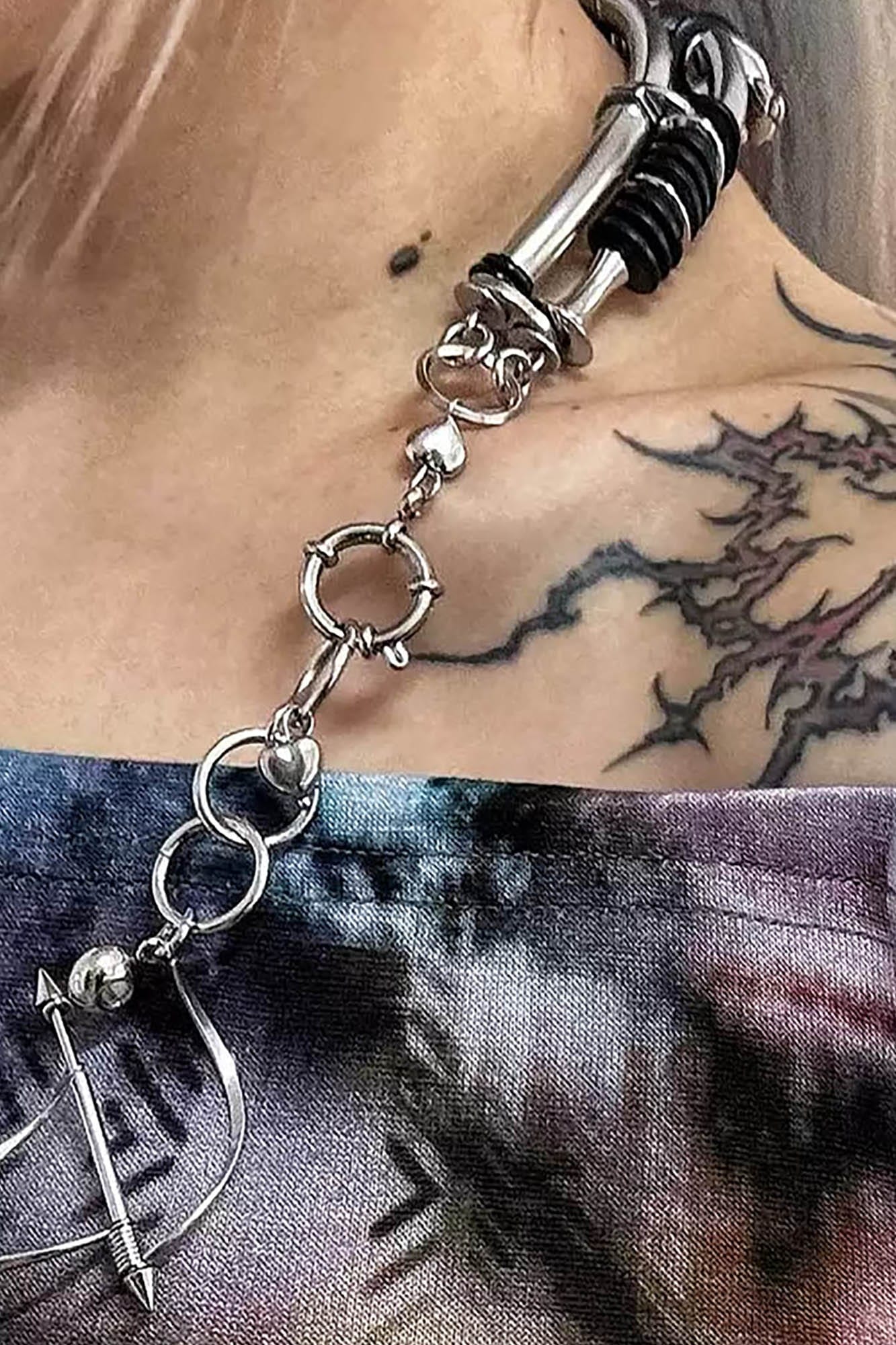 Enigmatic Warning Signal Necklace -  versatile accessory - Unique Stainless Steel Necklace with Adjustable Fit - View 7