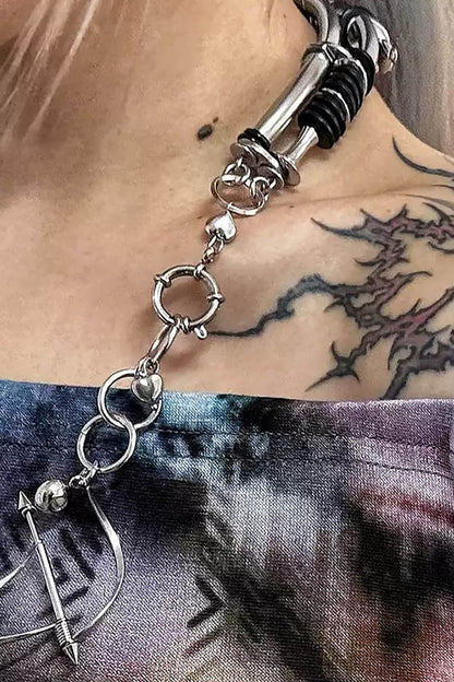 Enigmatic Warning Signal Necklace -  versatile accessory - Unique Stainless Steel Necklace with Adjustable Fit - View 7