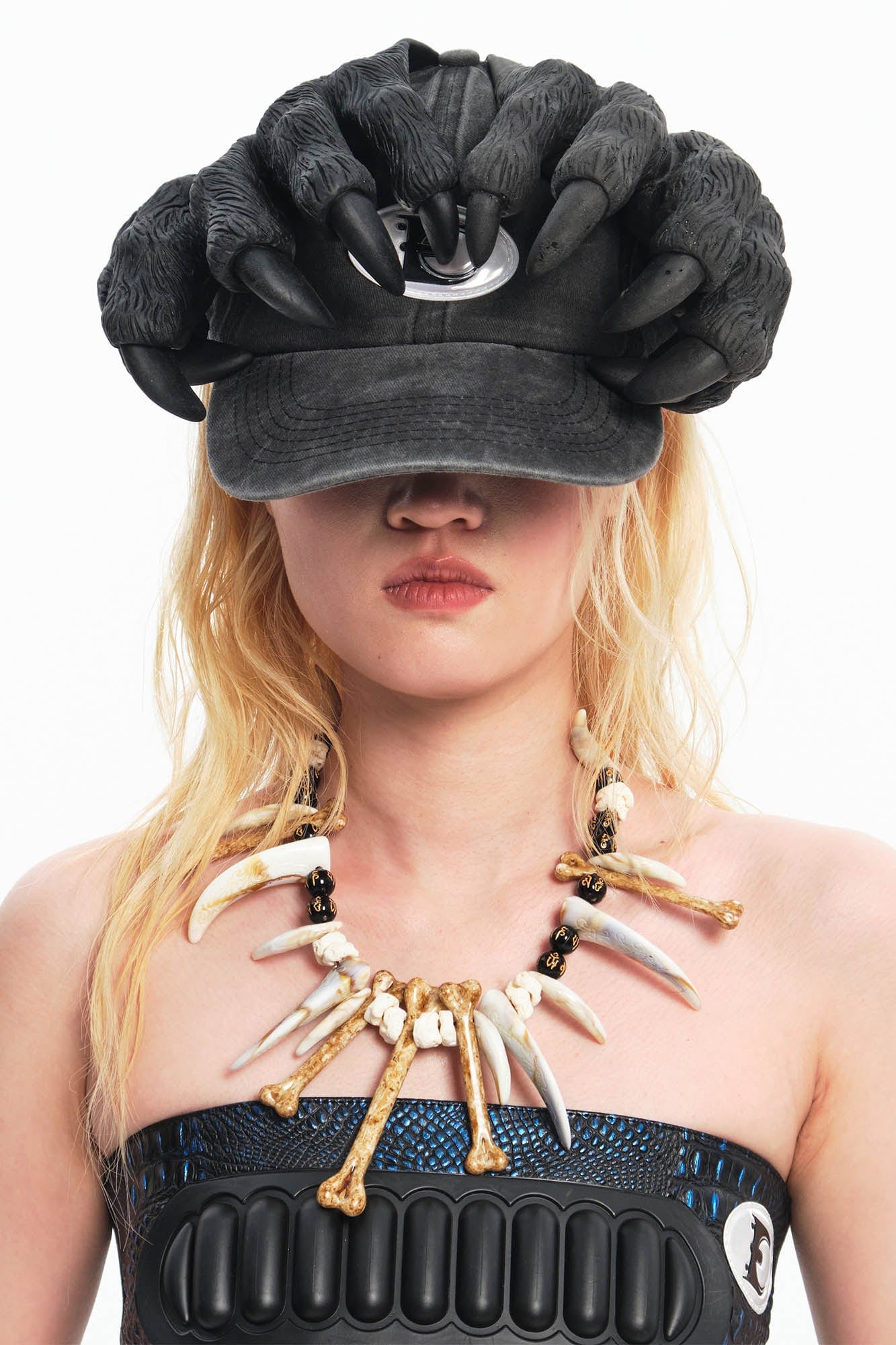 Fierce Claw Design Cap -  streetwear hat - Washed Denim Cap with Unique Claw Motif - View 4