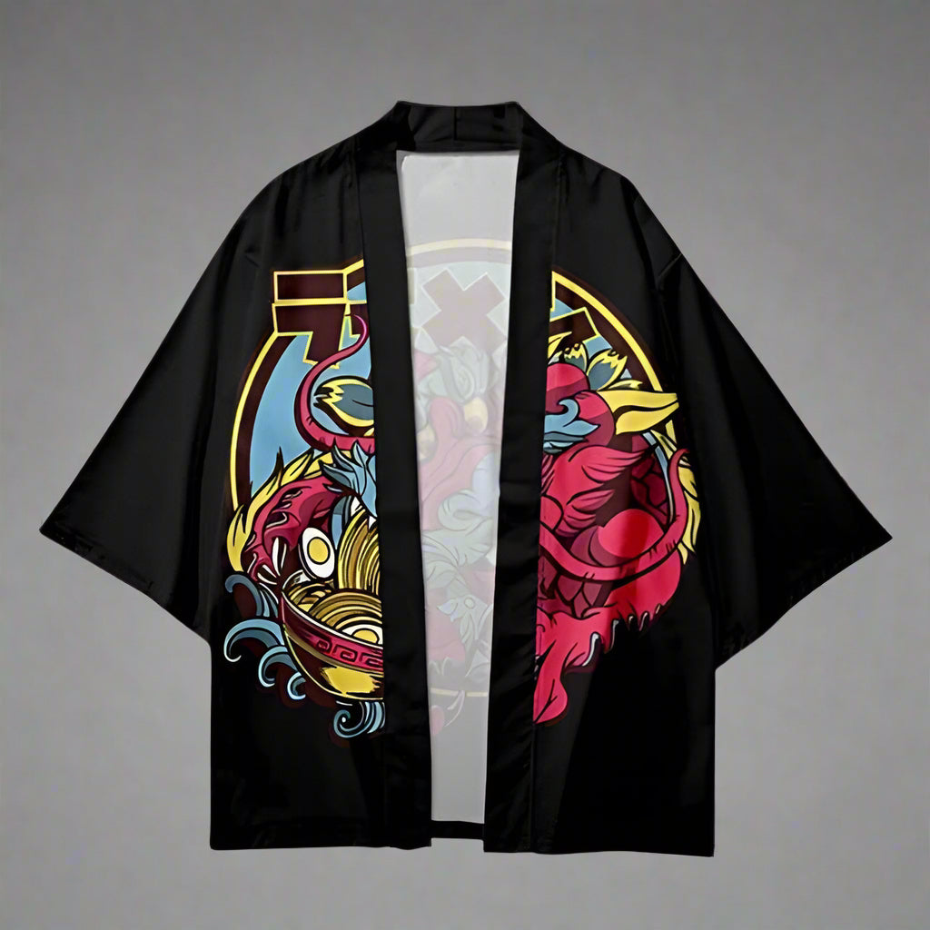 Fiery Dragon Feast Haori - dragon print haori - Fiery Dragon Feast Haori: A Stylish Kimono Cardigan - Main view
