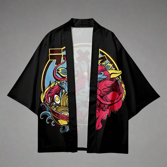 Fiery Dragon Feast Haori - dragon print haori - Fiery Dragon Feast Haori: A Stylish Kimono Cardigan - Main view