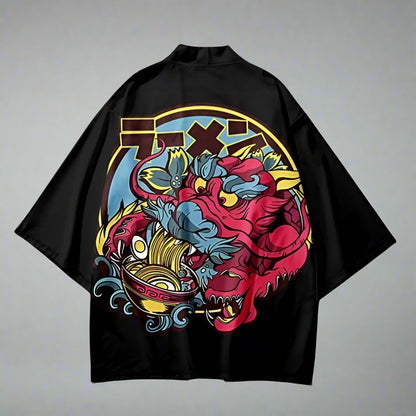 Fiery Dragon Feast Haori - fiery dragon - Fiery Dragon Feast Haori: A Stylish Kimono Cardigan - View 2
