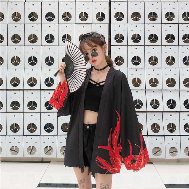Fiery Red Flame Kimono -  casual kimono - Fiery Red Flame Kimono for Stylish Comfort - View 3