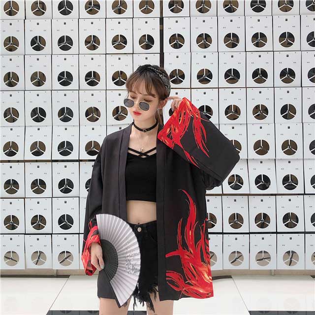Fiery Red Flame Kimono -  haori jacket - Fiery Red Flame Kimono for Stylish Comfort - View 5