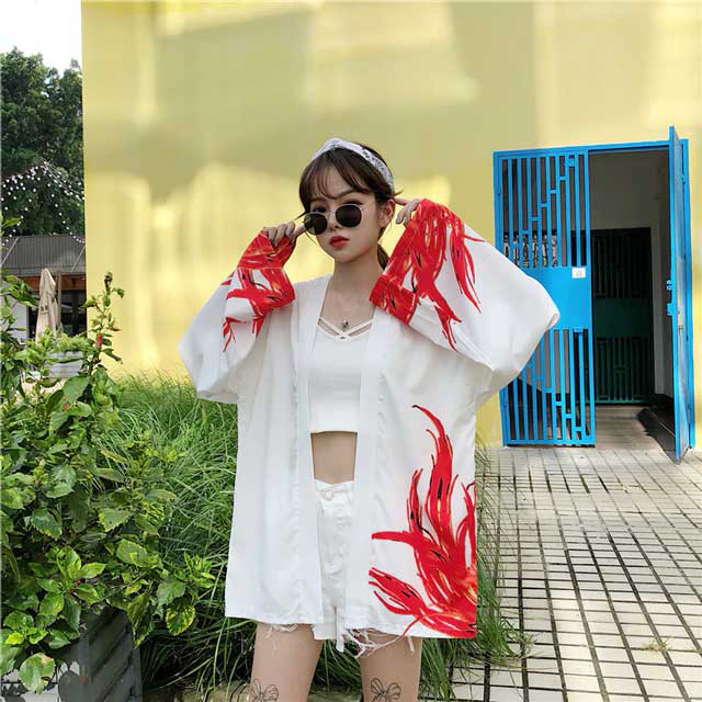 Fiery Red Flame Kimono - haori jackets - Fiery Red Flame Kimono for Stylish Comfort - View 2