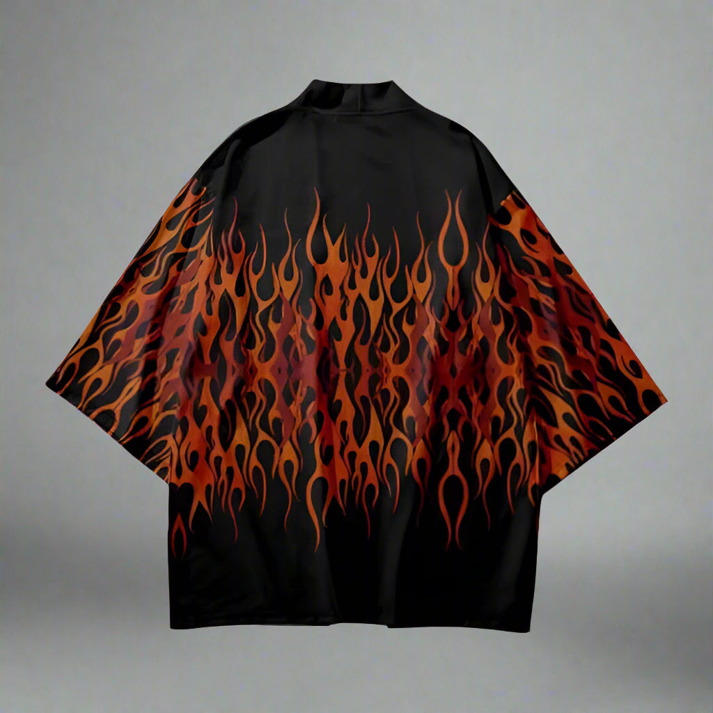 Fiery Spirit Haori -  flame print jacket - Stylish Fiery Spirit Haori with Flame Design - View 4