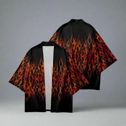 Fiery Spirit Haori -  kimono cardigan - Stylish Fiery Spirit Haori with Flame Design - View 6